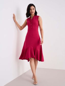Styli - Pink Solid Flared Dress