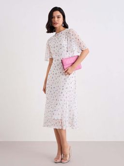 Styli - White Printed A-Line Dress