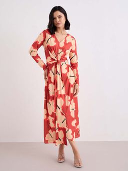 Styli - Orange Printed A-Line Dress