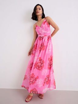 Styli - Pink Printed A-Line Dress