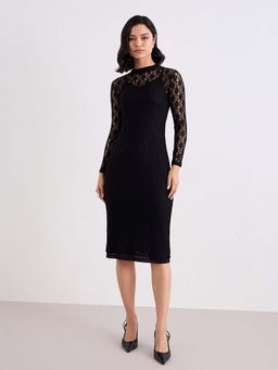 Styli - Black Self Design Regular Dress with Inner
