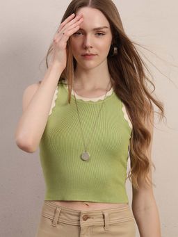 VERO MODA - Green Solid Slim Top