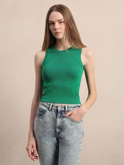 VERO MODA - Green Solid Slim Top