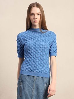 VERO MODA - Blue Self Design Regular Top