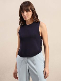 VERO MODA - Navy Blue Solid Regular Top