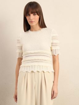 VERO MODA - Off White Self Design Regular Top