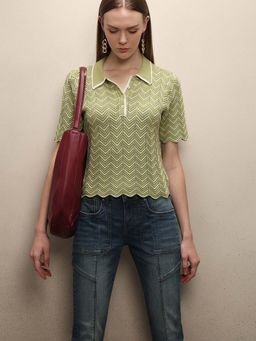 VERO MODA - Green Self Design Regular Top