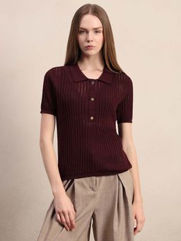 VERO MODA - Maroon Self Design Regular Top