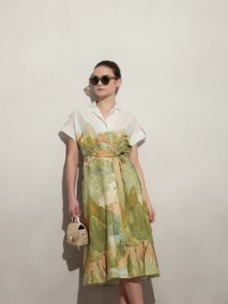 VERO MODA - White Printed A-Line Dress with Belt
