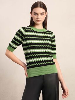 VERO MODA - Green Self Design Regular Top