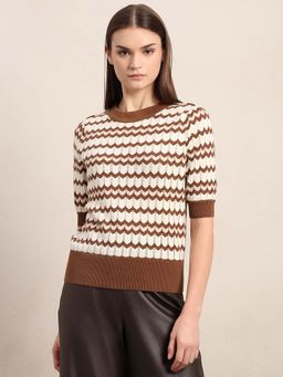 VERO MODA - Brown Self Design Regular Top