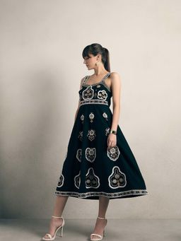 VERO MODA - Black Embroidered A-Line Dress