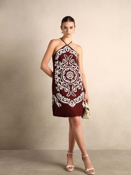 VERO MODA - Brown Embroidered Regular Dress