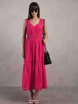 VERO MODA - Pink Self Design Flared Dress