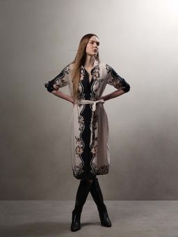 VERO MODA - Off White Printed A-Line Dress with Belt