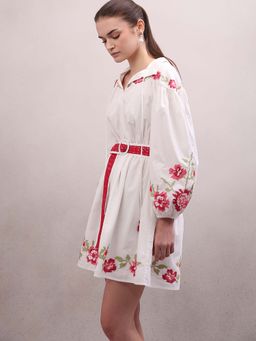 VERO MODA - White Floral Flared Dress with Belt