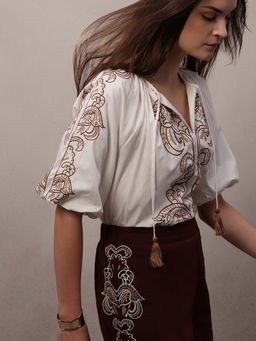 VERO MODA - Off White Embroidered Regular Top