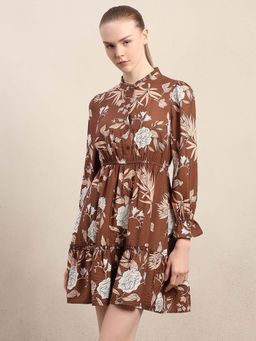 VERO MODA - Brown Floral A-Line Dress