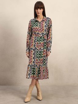VERO MODA - Multi-Color Printed A-Line Dress with Belt