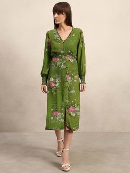 VERO MODA - Green Floral Flared Dress