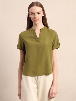 VERO MODA - Green Solid Regular Top