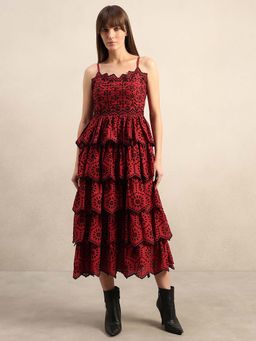 VERO MODA - Red Embroidered Flared Dress