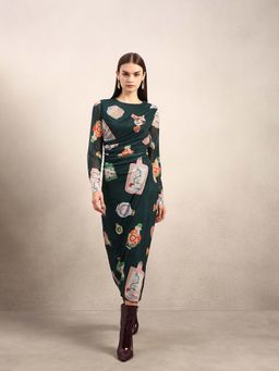VERO MODA - Green Printed A-Line Dress