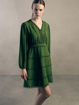 VERO MODA - Green Self Design A-Line Dress