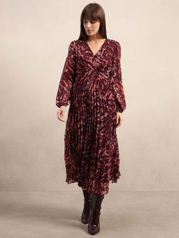 VERO MODA - Maroon Printed Flared Dress