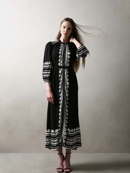 VERO MODA - Black Embroidered Regular Dress with Belt