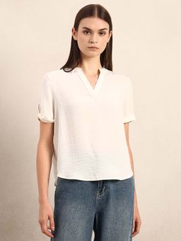 VERO MODA - White Solid Regular Top
