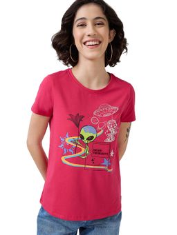 Spykar - Pink Printed Regular T-Shirt