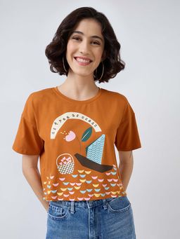 Spykar - Orange Printed Regular T-Shirt