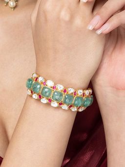 Joules By Radhika - Elegant Gold Plated Mint Green-Stone Bangle