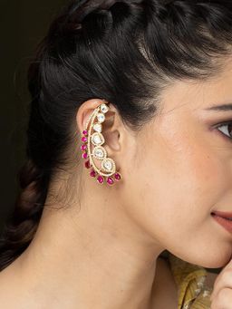 Joules By Radhika - Vibrant Red & White Stone Cuffs Earrings