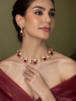 Joules By Radhika - Beloved Red Stone Bloom Necklace Set