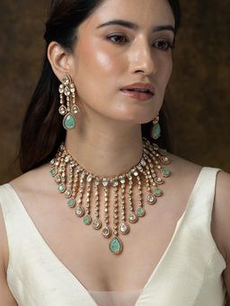 Joules By Radhika - Firoza Cascade Polki Necklace Set