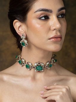 Joules By Radhika - Vrinda Emerald Bloom Necklace Set