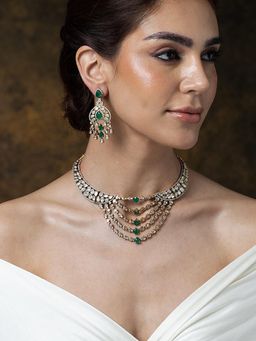 Joules By Radhika - Emerald Cascade Polki & Stone Necklace Set