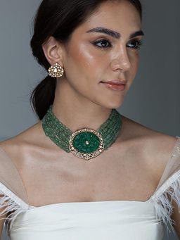 Joules By Radhika - Jahnavi Emerald Polki Necklace Set