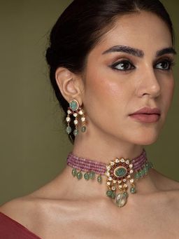 Joules By Radhika - Lavender & Mint Gemstone Necklace Set