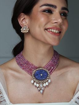 Joules By Radhika - Lavender Bead & Lapis Lazuli Pendant Necklace Set