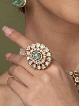 Joules By Radhika - Mint Emerald & White Stone Cluster Ring