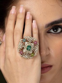 Joules By Radhika - Emerald Centre & Colourful Bead Statement Ring