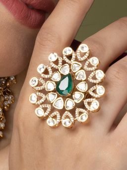 Joules By Radhika - Green And White Peacock Statement Ring
