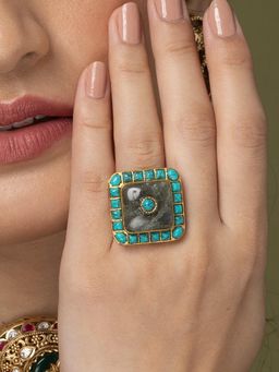 Joules By Radhika - Blue Border Square Gray Ring