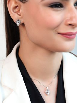 Zavya - Blooming Elegance Rhodium Plated 925 Sterling Silver Jewelry Set