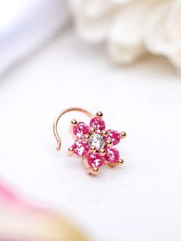 Zavya - Floral Sparkle Rose Gold-Plated Cubic Zirconia Flower Nose Clipons