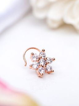 Zavya - Floral Bloom 925 Sterling Silver Rose Gold-Plated Nose Clipons