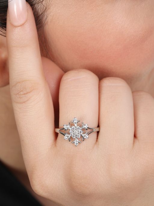 Zavya Floral Radiance Rhodium Plated 925 Sterling Silver Womens Ring